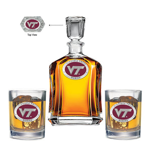 Virginia Tech University VT Logo Capitol Decanter with 2 Glasses