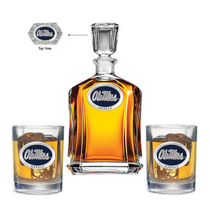 University of Mississippi "Ole Miss" Blue Logo Capitol Decanter with 2 Glasses