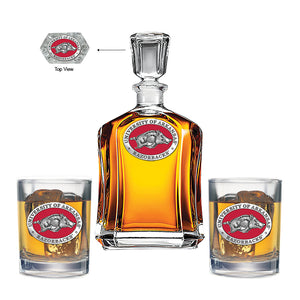University of Arkansas Capitol Decanter and 2 Glasses
