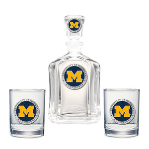 University of Michigan Capitol Decanter with 2 Glasses