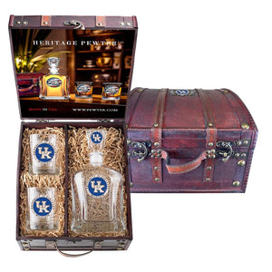 University of Kentucky UK Logo Capitol Decanter and 2 Glasses with Chest Box