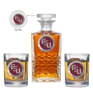 Florida State University FSU Logo Heritage Decanter with 2 Glasses