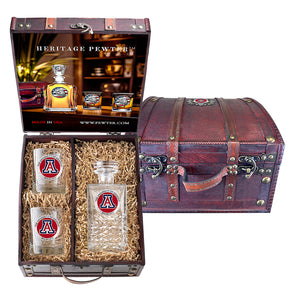 University of Arizona Heritage Decanter and 2 Glasses with Chest Box