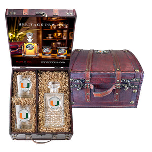 University of Miami Heritage Decanter and 2 Glasses with Chest Box