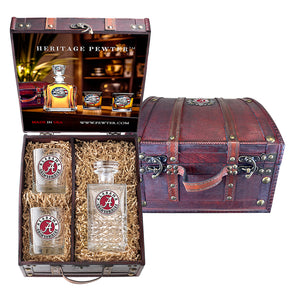 Univeristy of Alabama Heritage Decanter and 2 Glasses w/ Chest Box
