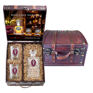 Arizona State University Pitch Fork Heritage Decanter and 2 Glasses with Chest Box