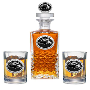 University of Southern Mississippi Heritage Decanter with 3D Top & 2 Glasses
