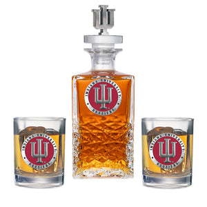 Indiana University Heritage Decanter with 3D Top & 2 Glasses
