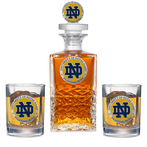 University of Notre Dame Heritage Decanter with 3D Top & 2 Glasses