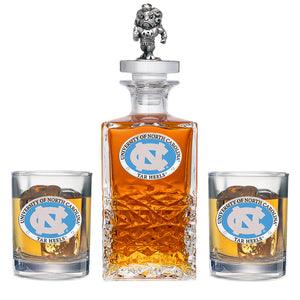 University of North Carolina Heritage Decanter with 3D Top & 2 Glasses