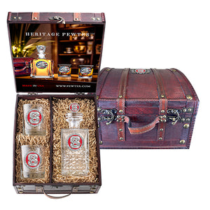 North Carolina State University Heritage Decanter with 3D Top and 2 Glasses with Chest Box