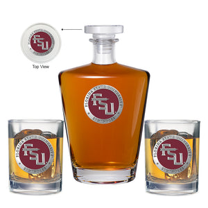 Florida State University FSU Logo Royal Decanter with 2 Glasses