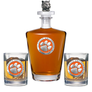 Clemson University Royal Decanter with 3D Top & 2 Glasses