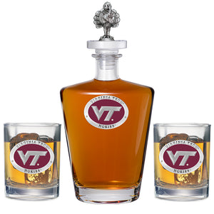 Virginia Tech University VT Logo Royal Decanter with 3D Top & 2 Glasses