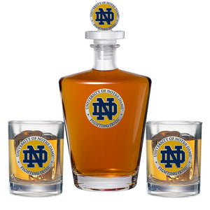 University of Notre Dame Royal Decanter with 3D Top & 2 Glasses