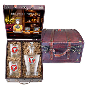 Texas Tech University Royal Decanter with 3D Top and 2 Glasses w/ Chest Box