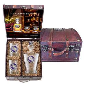 Stephen F. Austin State University Royal Decanter with 3D Top and 2 Glasses w/ Chest Box