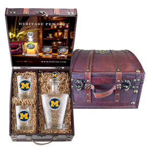 Michigan Royal Decanter with 3D Top and 2 Glasses w/ Chest Box