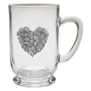 Pewter Rose Heart Red Clear Coffee Mug for Valentines Day