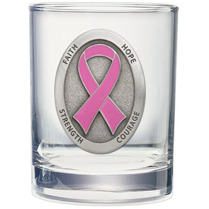 PINK RIBBON DOUBLE OLD FASHIONED GLASS