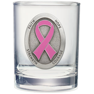 Pink Ribbon Double Old Fashioned Glass