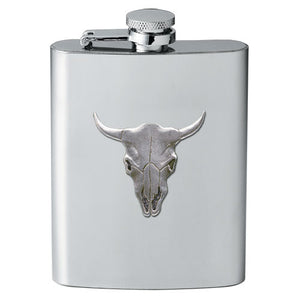 longhorn skull, western, flask