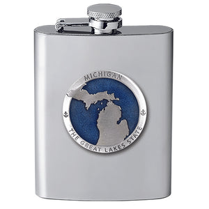 Michigan Map Great  Lakes State Flask