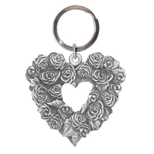 Pewter Rose Heart Keychain for valentines day