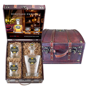2023 Michigan Football Championship Royal Decanter w/ 3D Top and 2 Glasses w/ Chest Box - Heritage Metalworks, Inc.