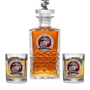 250th Anniversary Marine Corps Heritage Decanter with 3D Top & 2 Glasses - Heritage Metalworks, Inc.