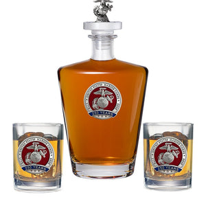 250th Anniversary Marine Corps Royal Decanter with 3D Top & 2 Glasses - Heritage Metalworks, Inc.