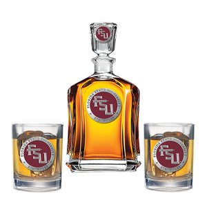 Florida State University FSU Logo Capitol Decanter with 2 Glasses