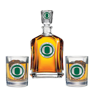 University of Oregon Capitol Decanter with 2 Glasses