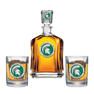 Michigan State University Capitol Decanter with 2 Glasses