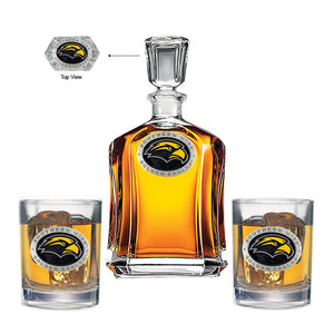 University of Southern Mississippi Capitol Decanter with 2 Glasses - Heritage Metalworks, Inc.