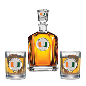University of Miami Capitol Decanter with 2 Glasses