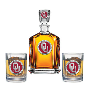 University of Oklahoma Capitol Decanter with 2 Glasses
