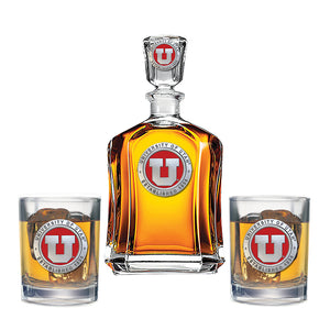 University of Utah Capitol Decanter with 2 Glasses