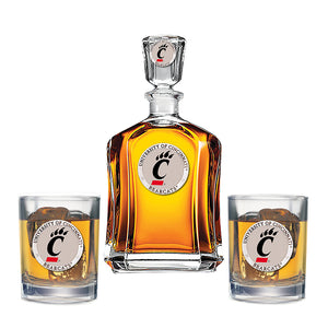 University of Cincinnati Capitol Decanter with 2 Glasses