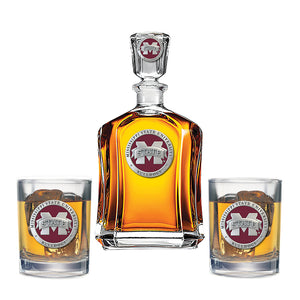 Mississippi State University Bulldogs "M" Logo Capitol Decanter with 2 Glasses