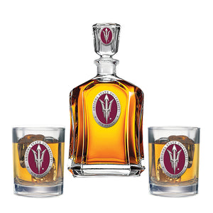 Arizona State University Pitch Fork Logo Capitol Decanter with 2 Glasses