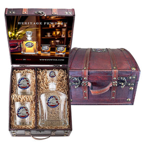 America's 250th Anniversary Eagle Head with Flag Capitol Decanter and 2 Glasses with Chest Box - Heritage Metalworks, Inc.