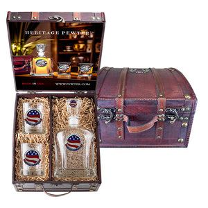 America's 250th Anniversary TYFYMS Capitol Decanter and 2 Glasses with Chest Box