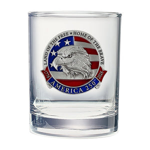 America's 250th Anniversary Eagle Head with Flag Double Old Fashioned Glass - Heritage Metalworks, Inc.