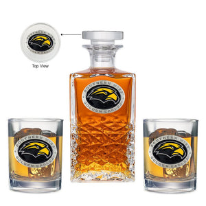University of Southern Mississippi Heritage Decanter with 2 Glasses - Heritage Metalworks, Inc.