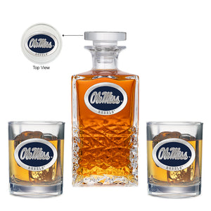 University of Mississippi "Ole Miss" Blue Logo Heritage Decanter with 2 Glasses