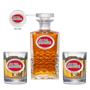 University of Mississippi "Ole Miss" Red Logo Heritage Decanter with 2 Glasses