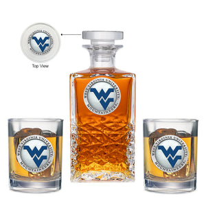 West Virginia University Heritage Decanter with 2 Glasses