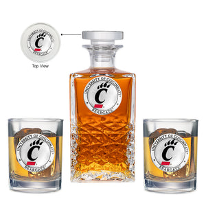 University of Cincinnati Heritage Decanter with 2 Glasses