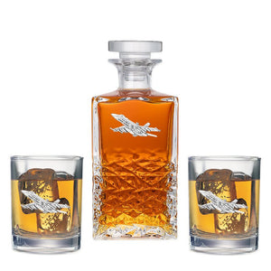 F - 18 Hornet Heritage Decanter with 2 Glasses - Heritage Metalworks, Inc.
